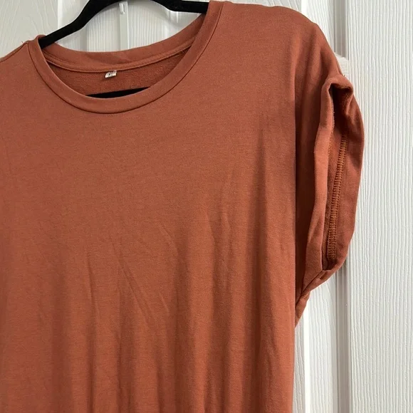 Inherit Rust Orange dress with Cuffed Short Sleeves - Picture 4 of 8